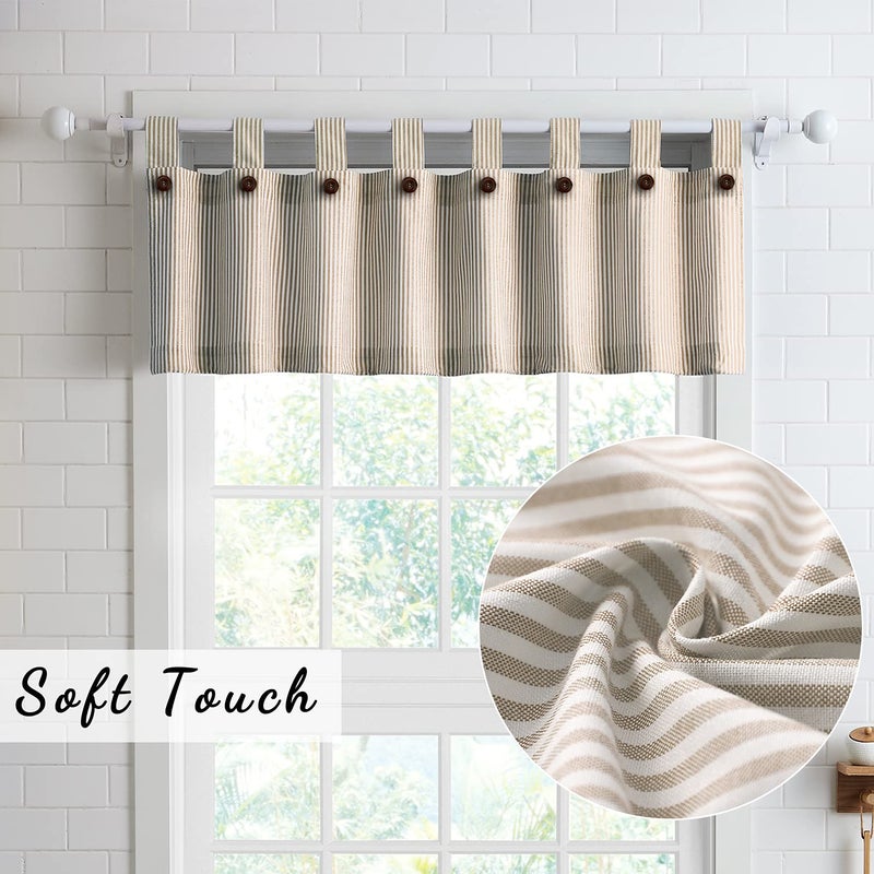 July Joy 3-Piece Cotton Tier Curtains 36 Inches Long Country Kitchen Curtains Set Tab Top for Small Window Bathroom Farmhouse 56" x 36", Linen - Image 3